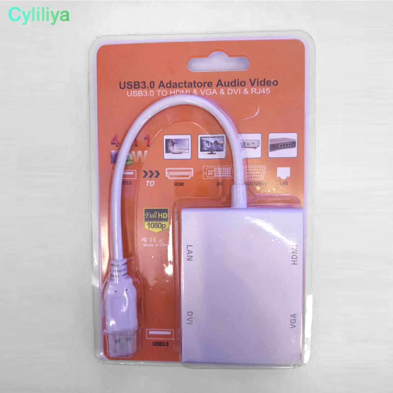 4 в 1 комбинированный USB 3 0 концентратор к HDMI 4K 30 @ Гц VGA DVI RJ45 10/100 гигабитный Ethernet Lan