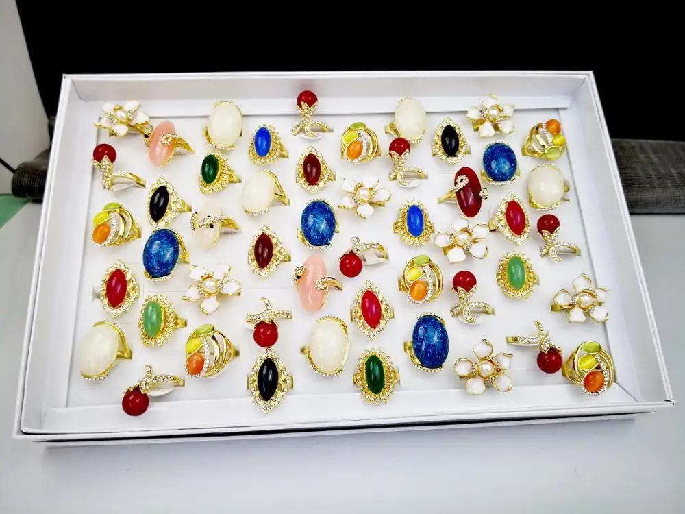 50 шт. новый дизайн женские золотые кольца смешанный стиль круглый камень