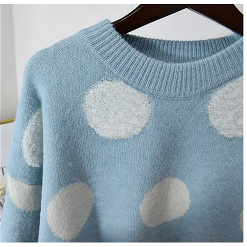 Dot Loose Jumper O-Neck 2019 New Soft Women Fall Knitted Sweater Pullover Sueter Mujer Winter Long Sleeve Fashion Casual Female | Женская