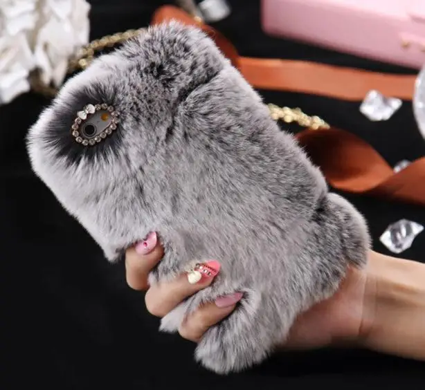 Пушистые ворсинки Мех животных плюшевые шерсть чехол + ручка Плёнки для iPhone 6/6 s 4.7