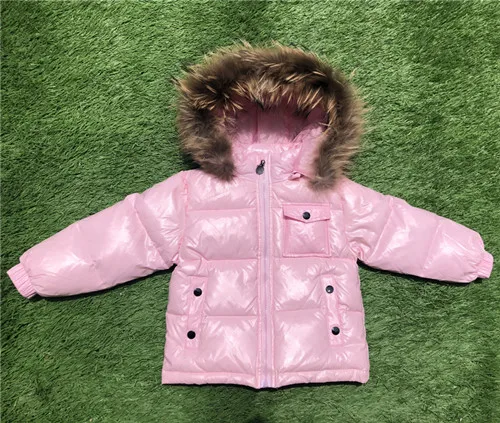 Pink Брендовые зимние детские куртки-пуховики для мальчиков и девочек, зимняя одежда детское плотное пальто с капюшоном и меховым воротником, парки для малышей - Color: Pink