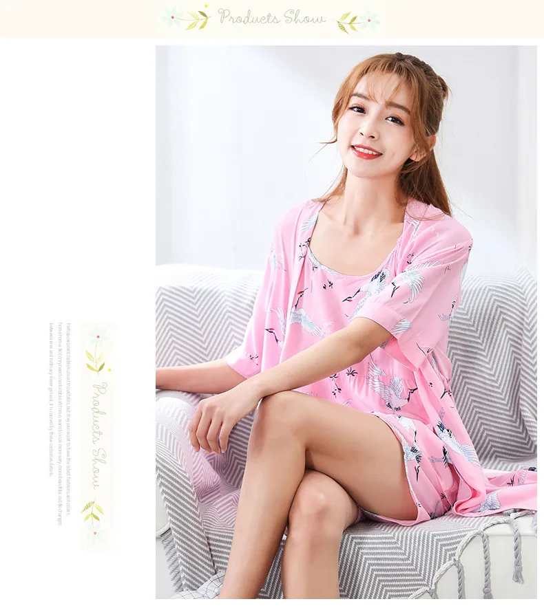 Women's pajamas autumn pure cotton long-sleeved summer sweet sexy suspenders nightgown three-piece suit home clothes flower