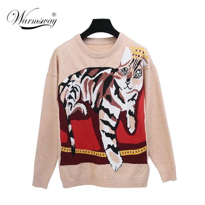 New Fashion Women Cat Jacquard Soft Sweater Loose Cute Thick Warm Long Sleeve Pullover Vintage Autumn Winter Cloth C-101 | Женская