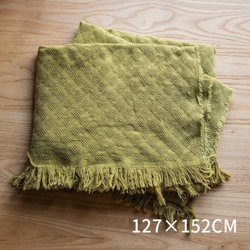 127x152 см Morandi цвет жаккард из чистого хлопка Ruff ковер одеяло для отдыха воздушное одеяло скатерть шаль 539 г - Цвет: Aquatic yellow