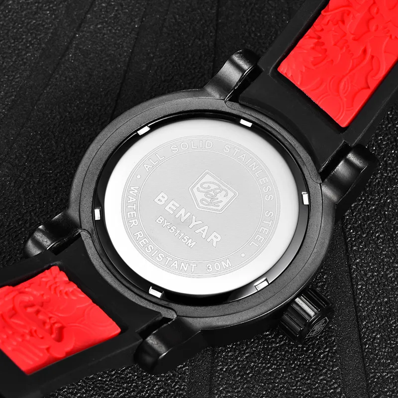 Top Luxury Brand BENYAR Reloj Hombre Quartz Rubber Sports Wristwatch Business Military Waterproof Mens Watches relogio masculino | Наручные