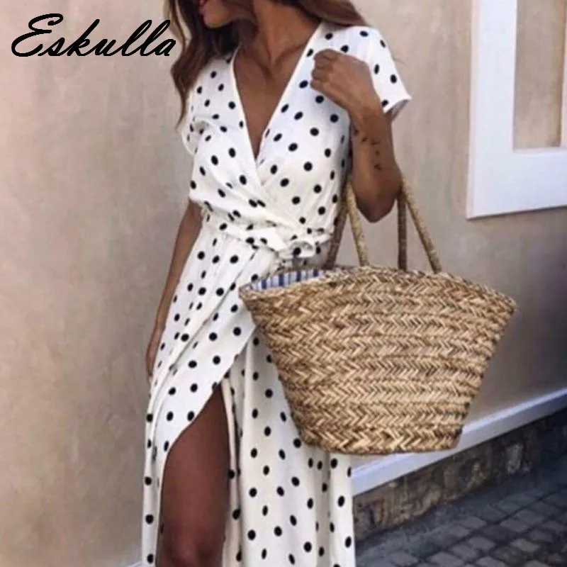 Eskulla 2019 летнее женское длинное платье Красное Белое Платье для пляжа макси