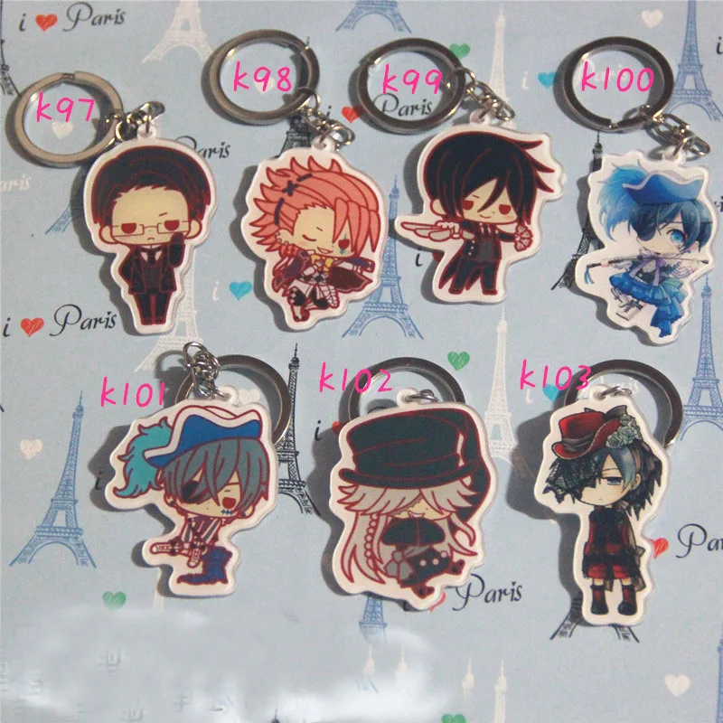 black butler ciel keychains sebastian pendant cosplay accessories set one piece luffy keyring for bag phone xmas gift free global shipping