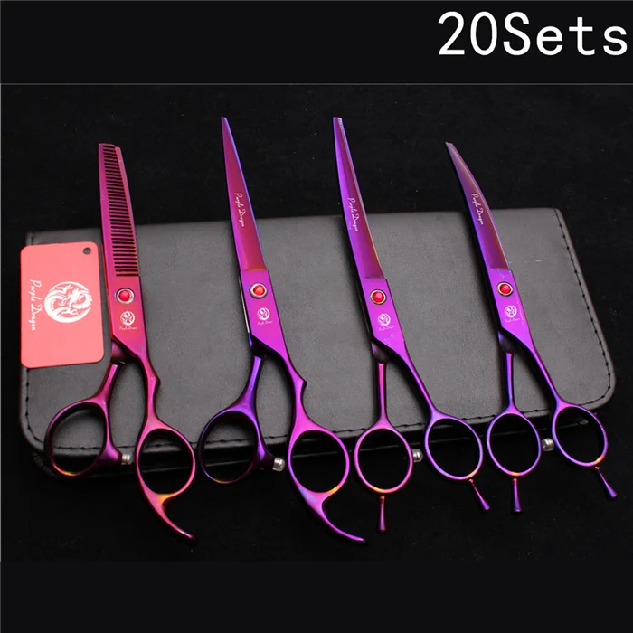 Z3002 Zi 4P 20Sets 20 комплектов " 19,5 см ножницы для ухода прямые ножницы филировочные изогнутые ножницы для собак профессиональные ножницы для домашних животных Z3002 - Цвет: Z3002 Zi 4P 20Sets