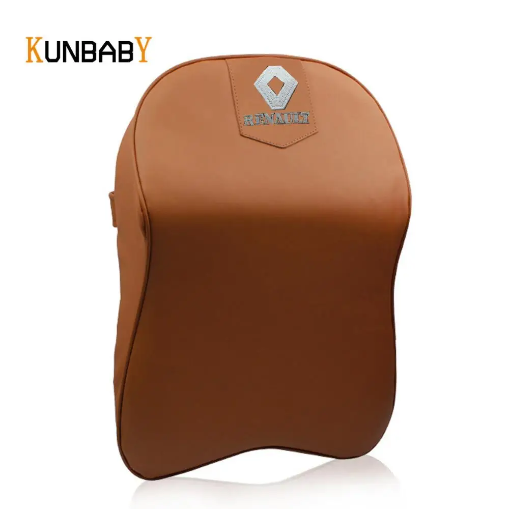 KUNBABY, 1 шт., кожаная Автомобильная подушка для шеи с эффектом памяти, автомобильный чехол на подголовник, поддерживающий чехол для Renault Emblem Captur Duster Megane 2 3 - Название цвета: Brown
