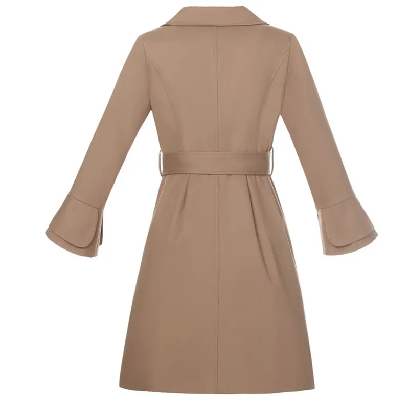 New fashion women's windbreaker Spring autumn Boutique coats Solid color Slim Outerwear Trumpet sleeves female Trench OKXGNZ1339 | Женская
