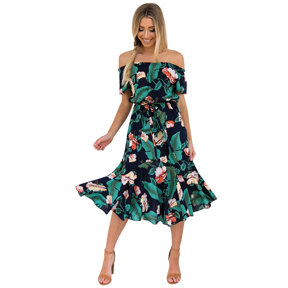 Женское пляжное платье с цветочным принтом Boho повседневное макси для вечеринки