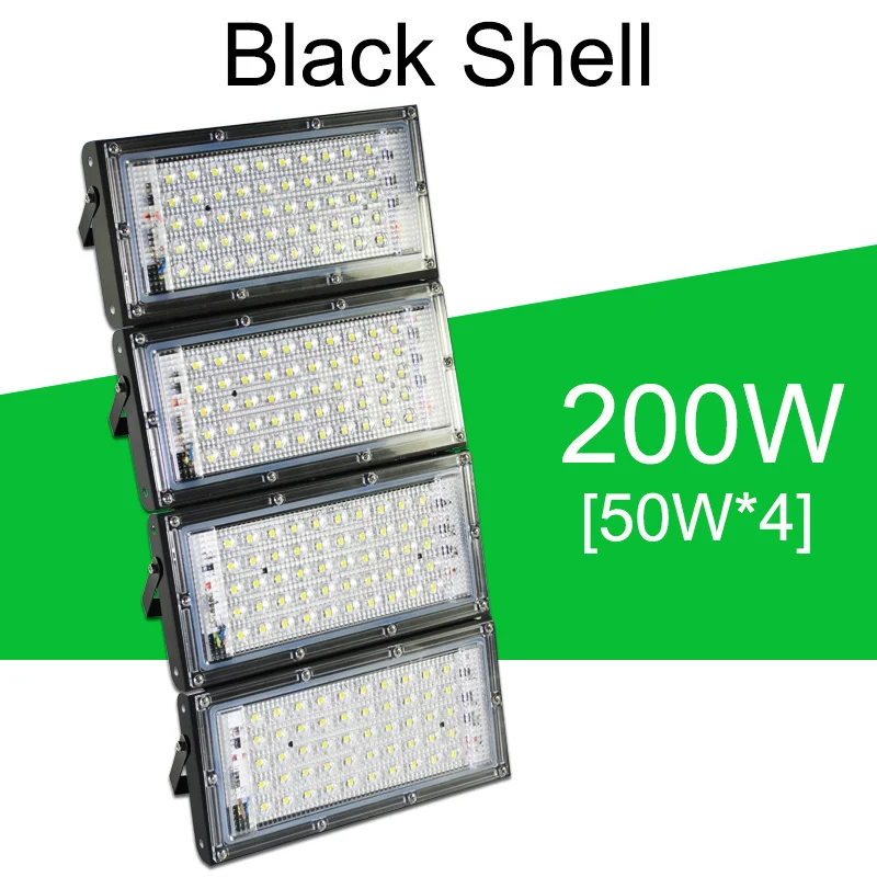 200W Black Shell LED Flood Light 50W 100W 150W 200W Floodlight AC 220V 240V LED street Lamp waterproof IP65 outdoor Lighting led cob spotlight - Испускаемый цвет: 200W Black Shell
