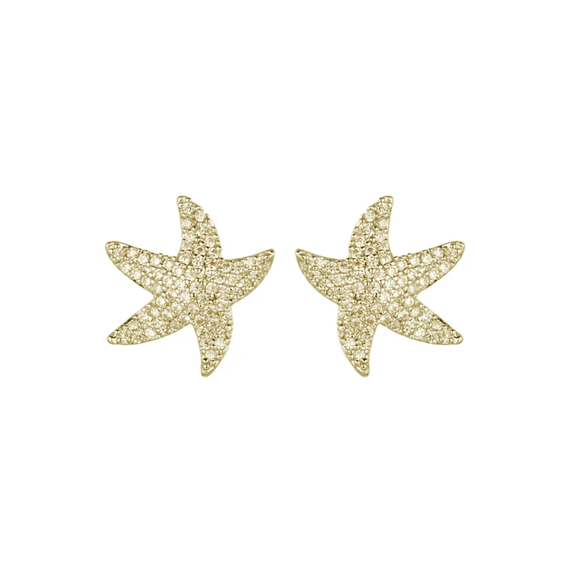 gold color Золотые серебряные серьги в виде морской звезды с прозрачными фианитами, серьги в виде звезды для женщин, модные ювелирные изделия, Прямая поставка - Окраска металла: gold color