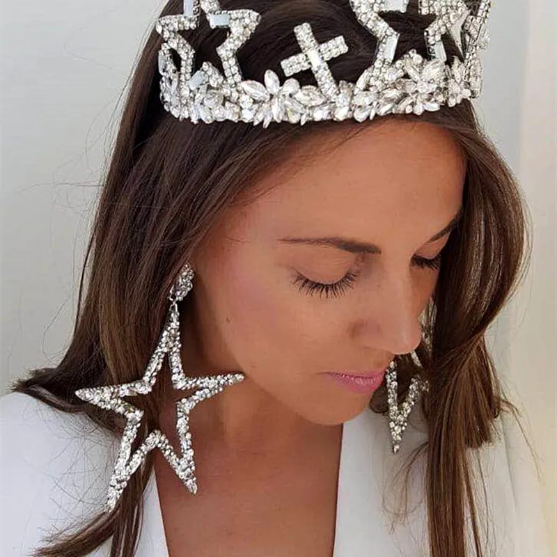 Потрясающие серьги-подвески со звездами и кристаллами для женщин Модная