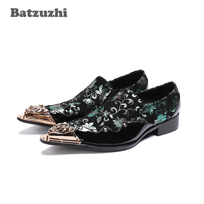 Batzuzhi Western Fashion Men Shoes Metal Pointed Toe Black/Red Business Dress Formal Oxford Zapatos Hombre US12 | Обувь