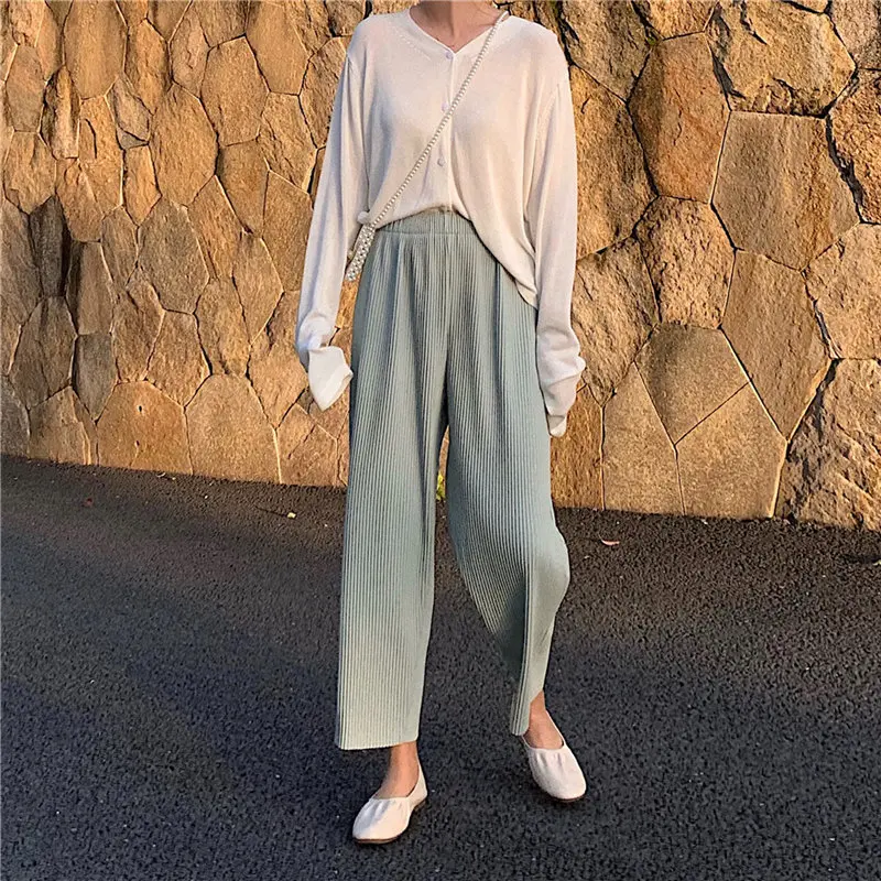 Hzirip 2019 Summer Women High Waist Casual Loose Elastic Pleated Fashion Solid Wide Leg Pants | Женская одежда