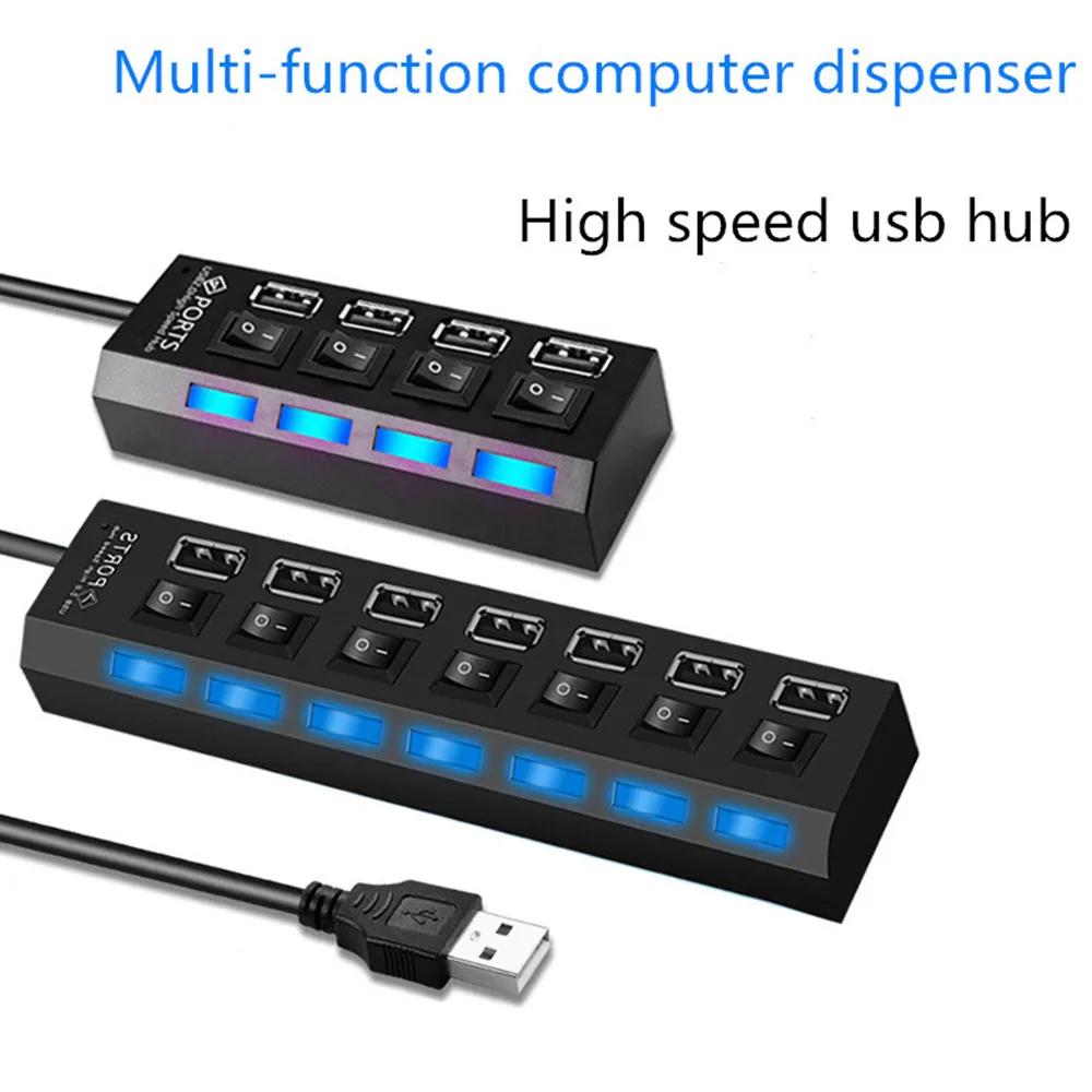 Usb-концентратор с несколькими портами, высокоскоростной 480 Мбит/с, многопортовый 7usb 2,0 концентратор с адаптером питания для ПК, компьютерные аксессуары, периферийный U дисковый монитор