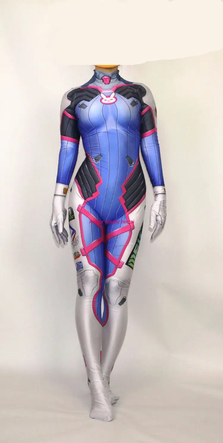 Новые D. VA костюм 3D печати Классический dva кожи Хэллоуин Косплэй Zentai комбинезон