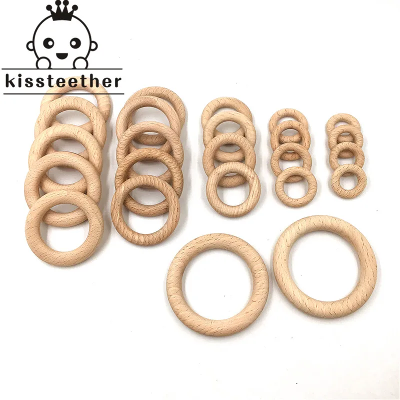 25-68mm Nature Beech Wooden Ring Teether Baby Teether Wood Beads Baby Infants Teething Care Product DIY Wooden Teethers Necklace