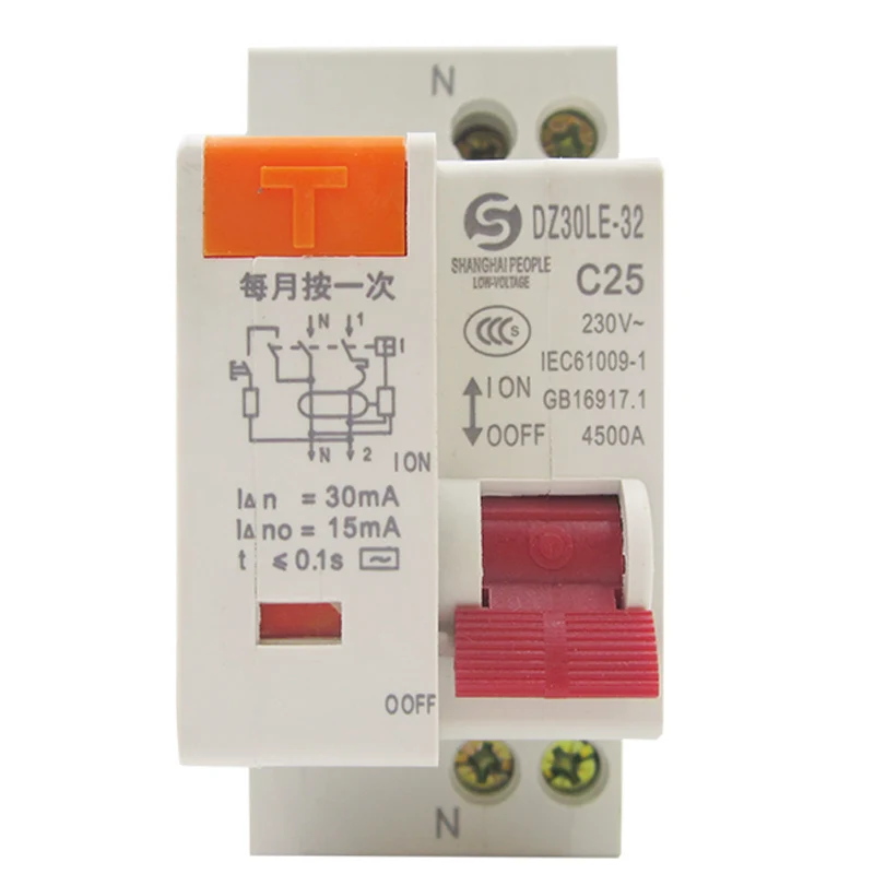 Устройство защиты от утечки 1P + N6A32A25A, 10 А, 16 А, 20 А Устройство защиты от утечки 1P + N6A32A25A, 10 А, 16 А, 20 А
