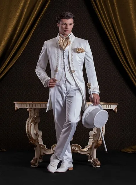 Embroidery Groomsmen Tuxedos(Jacket+Pants+Vest) White Groom Wedding Men Suit Set Prom Mens Suits Blazers Terno Masculino - Color: same as image
