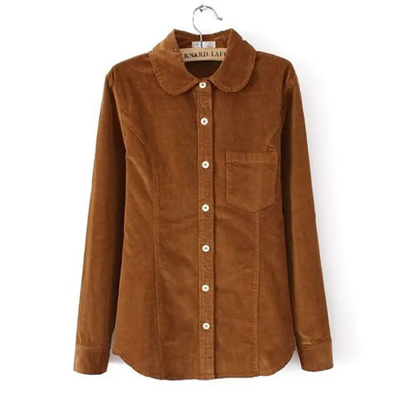 Khaki style 2 Вельветовая рубашка, Женская винтажная рубашка с длинным рукавом, блуза, Повседневная тонкая, размера плюс, женские топы, блузки, однобортная женская рубашка Q836 - Цвет: Khaki style 2