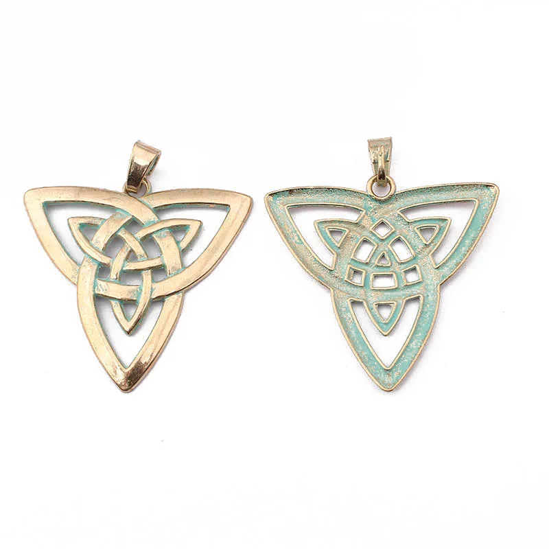 2pcs Huge Keltic Knot Triquetra Gold &amp Antique Breek Bronze / Verdigris Patina Charms Pendants Jewelry Findings 65x68mm | Украшения и