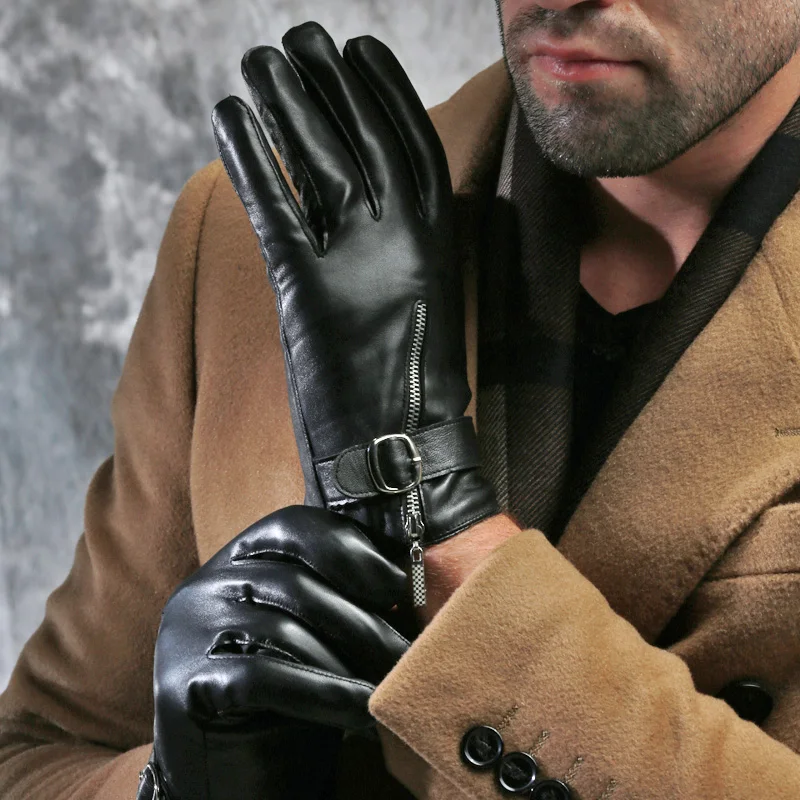DELEDELAI Мужские кожаные перчатки молния мужской натуральная кожа овчины