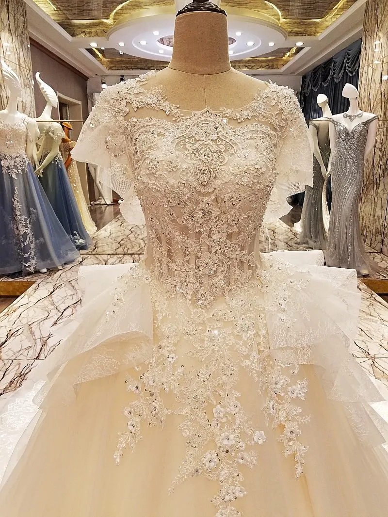 Vestidos De Novia 2017 Vintage Long Train Wedding Dress Ivory Tulle Applique Beading Lace Bridal Gown Real Photo | Свадьбы и