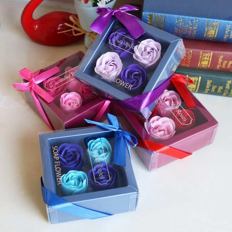 4 шт./кор. мыло в форме сердца виде цветов розы романтический свадебный подарок