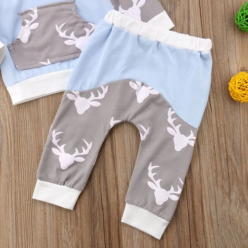 Осенняя одежда для малышей из 2 предметов свитер с капюшоном и рисунком оленя