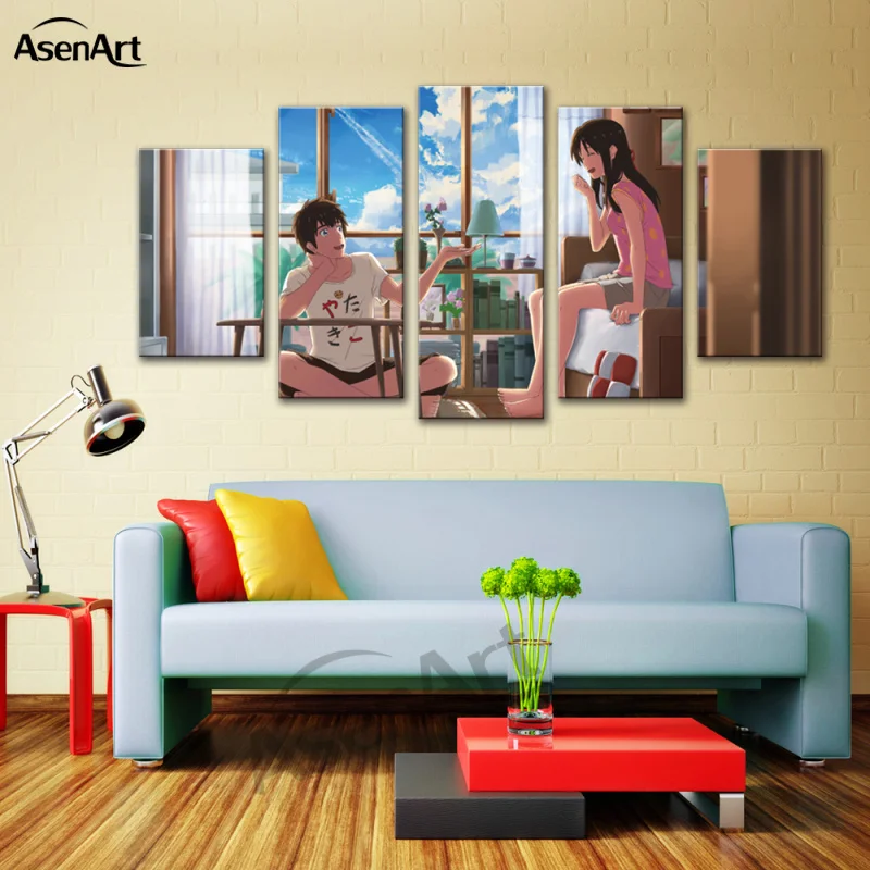Аниме Распыление красок 5-ти панельная картина на холсте Япония Фильм "Твое имя" Современный постер Печать в рамке Картина на стене предметы декора для дома.