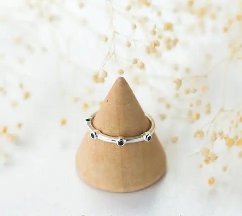 Реальный. Женское серебряное Ювелирное Украшение с черным агатом тонкое кольцо