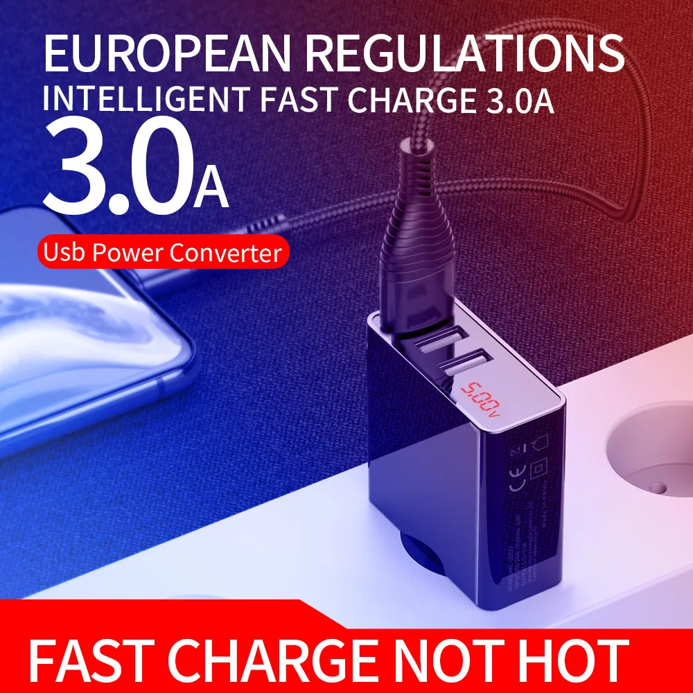 LED Display EU 3 USB Charger 5V 3A Mobile Phone Fast Charging Travel Wall For iPhone Samsung Xiaomi Max 2.4A | Мобильные телефоны и