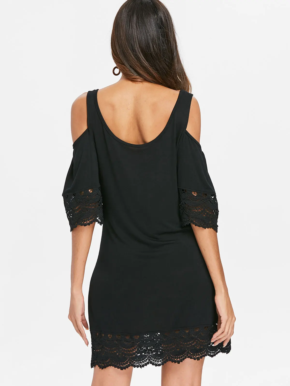 Черное платье VESTLINDA с открытыми плечами и коротким рукавом кружевное