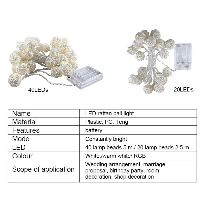 5 м RGB LED ротанговый шар рождественские медные струнные огни AA на батарейках Sepak