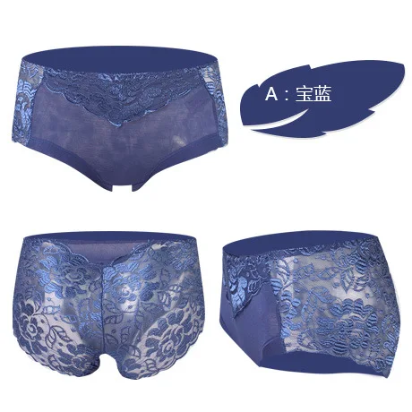 blue Хит! Женское Нижнее Белье, Перспективное Сексуальное Полностью Прозрачное Кружевное Треугольное Белье Плюс Размера, Трусики Со Средней Талией, Женские Трусики, Женские Трусы - Цвет: blue
