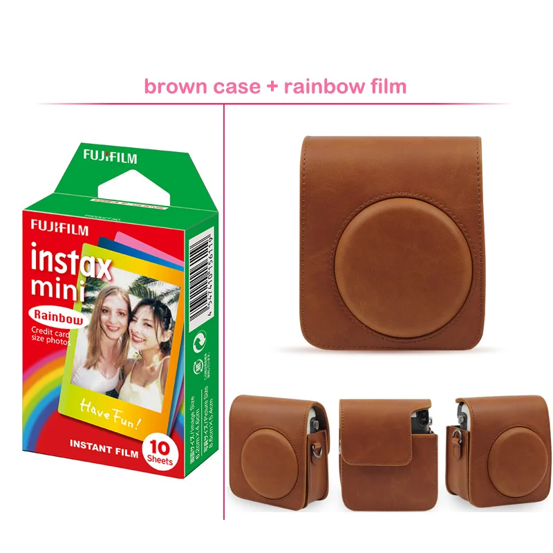 brown kit 2 Geniune Fujifilm Instax Mini мгновенная цветная пленка с защитной из искусственной кожи чехол для камеры Сумка для Fuji Instax Mini 70 камера - Цвет: brown kit 2