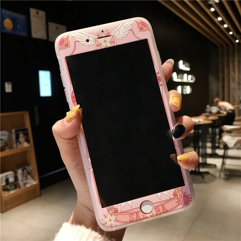 For iPhone 8 8plus Cardcaptor Sakura Case +Tempered Glass Screen film blue ray case for XS max XR X 6S 7 7plus Fudas |