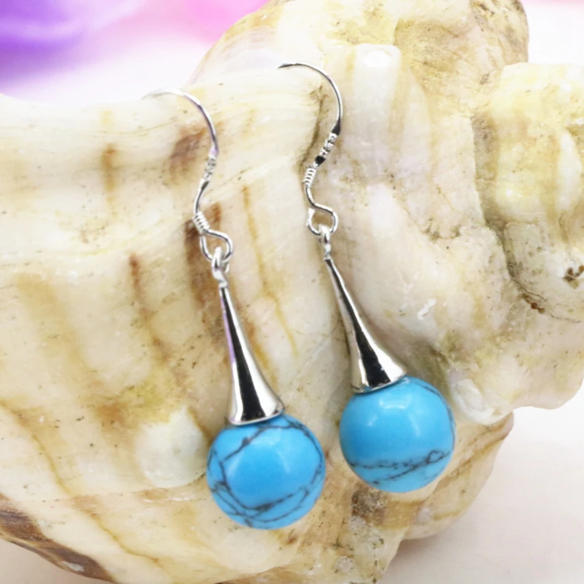 Женские серьги капельки в богемном стиле голубой камень калейт бирюзовый