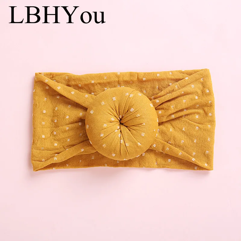 mustard 1pcs Newborn Baby Girls Dount Wide Nylon Headbands,Super Soft Dot Prints Nylon Turban Headwraps,Princess Girls Hair Accessories - Цвет: mustard
