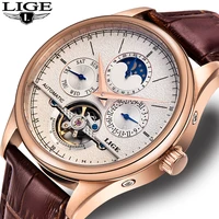 lige brand mens watch automatic mechanical watch tourbillon sport clock leather business fashion retro watch relojes hombrebox