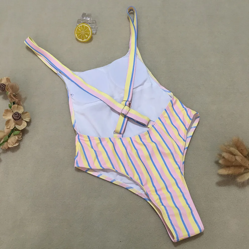 New 2019 Sexy One Piece Swimsuit Female Tri-Color Stripe Bodysuit Brazilian SAGACE Swimwear Women Bathing Suit Swimming Wear | Спорт и