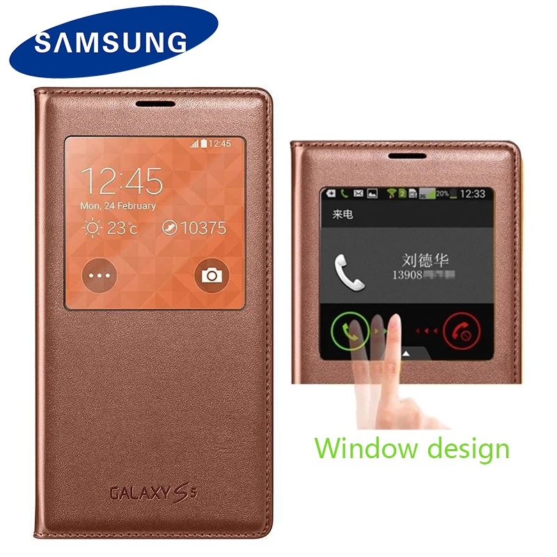 Оригинальный флип чехол samsung Galaxy S5 для G900 Couqe Smart View Sleep Wake с чипом кожаный без