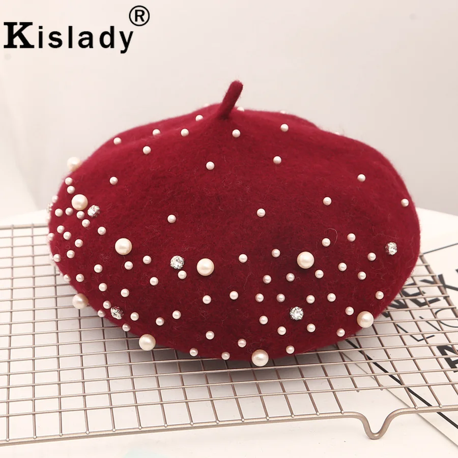 Kislady модные шерстяные с перламутром шапки-береты Новый осень зима Англия Винтаж