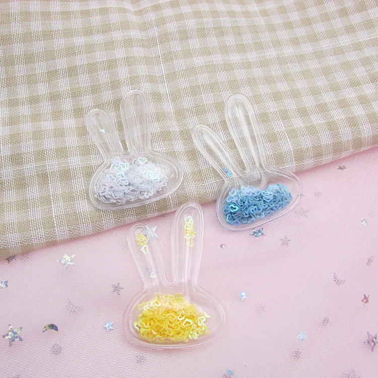 10 шт./лот Kawaii Кролик голова ПВХ прозрачные аппликации с красочными блестками DIY