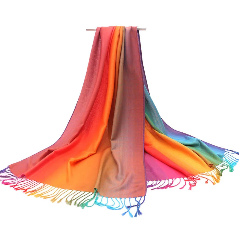 

Women Rainbow Cotton Pashmina Scarf Brand Luxury Female Wrap Double Colored Summer Air Conditioning Towel Shawl carf