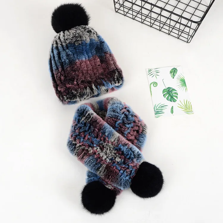 Новейшая мода для девочек, настоящие вязаные шапки из меха кролика Рекс, Детские Зимние теплые очаровательные шапочки, головные уборы, детский шарф, шапка, комплект