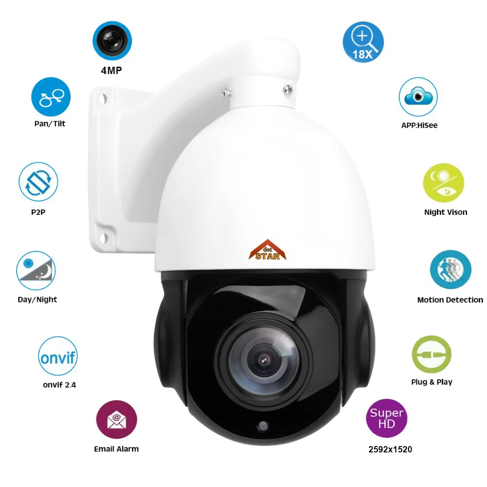 Stardot 4MP Мини Водонепроницаемая PTZ IP камера наружная скоростная купольная 18x зум 120