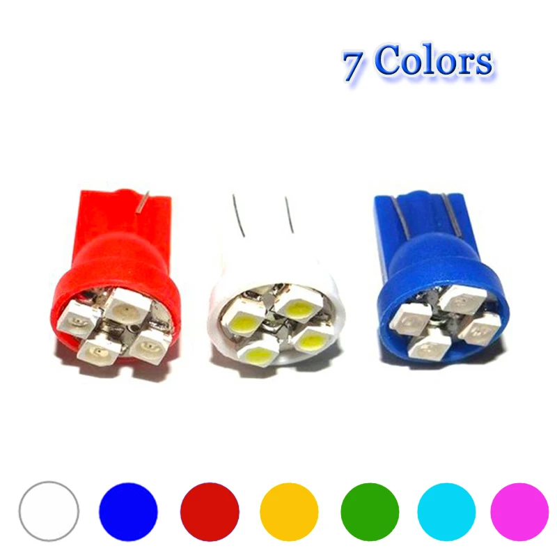 

100X T10 4 SMD 1210 3528 LED 4SMD 4LED 194 168 w5w Wedge License Plate Indicator clearance lamp 12V white red green blue yellow